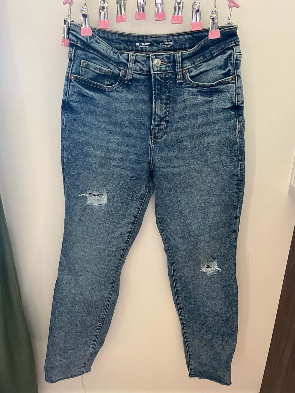 Old Navy O.G. Straight High-Rise Jeans Size 6 Acid Wash Distressed